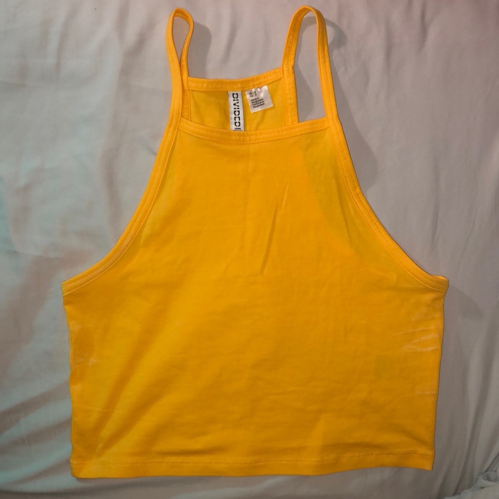 Bright yellow cropped halter top